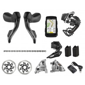 Групсет SRAM Red eTap AXS 2X E1 Electronic HRD groupset (Hammerhead Karoo, Left Right Shift/Hyd ED FM, Chain Red 114l, RD 36T wbatt, FrontDer wbatt, PacelineX CL 160mm,Charger,QuickStart Guide) Фото №1